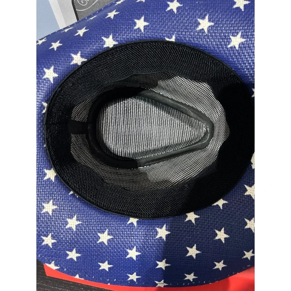 USA Flag Red White & Blue Stars & Stripes Western Cowboy Hat with S Patch - Picture 6 of 6